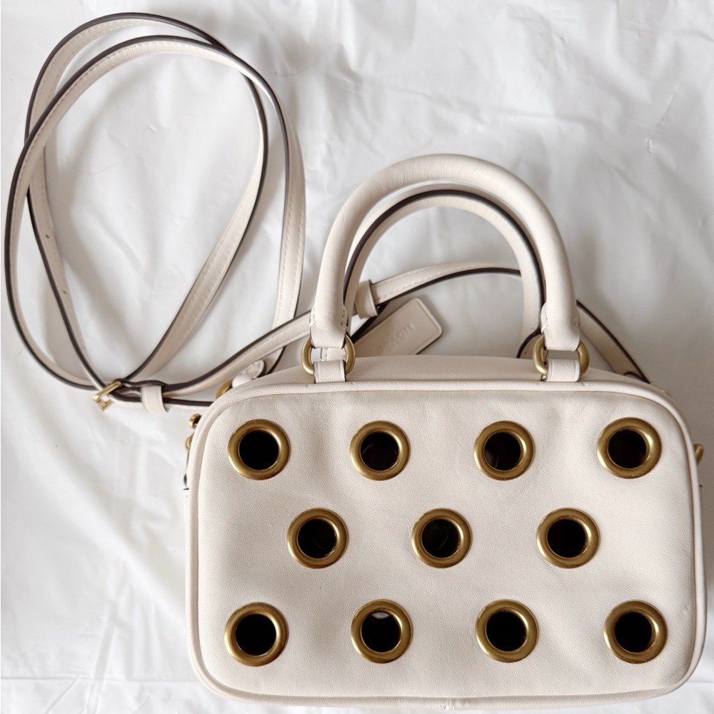Authentic Coach Chalk Leather Grommet Satchel Crossbody | Rare Style (EUC)